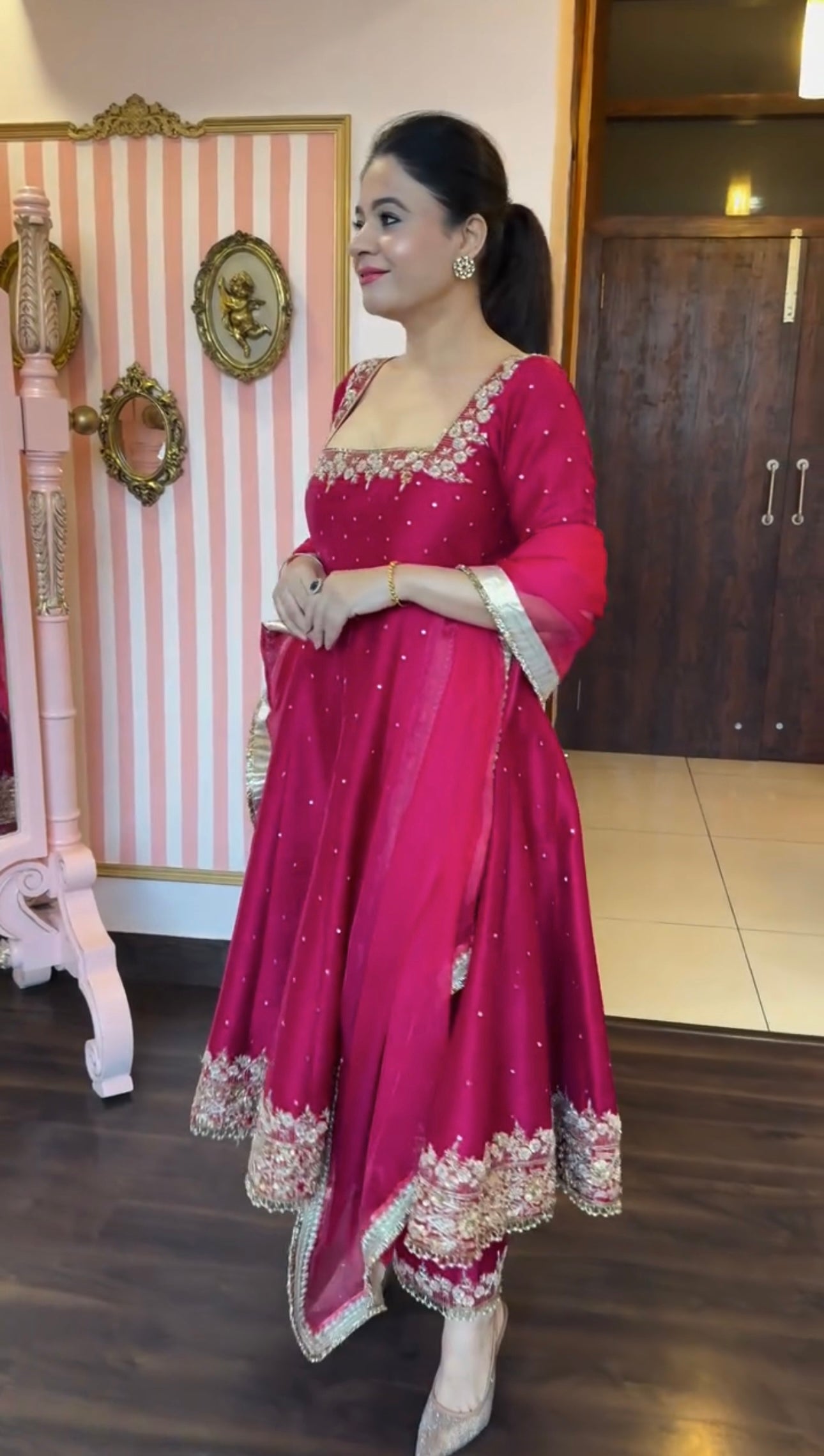 Launching New Party Wear Look Pur Vichitra Silk Anarkali Gown,Dupatta & Pent Plazzo Set