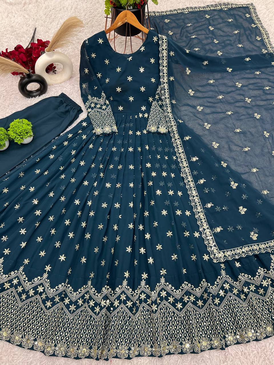 Designer Party Wear Look Full Heavy Embroidery Sequence Work Gown With Fully Stiched and Dupatta Ready to Wear