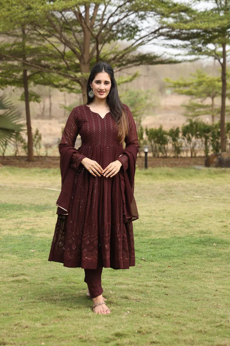 Fashionable Purple Anarkali Suit Set