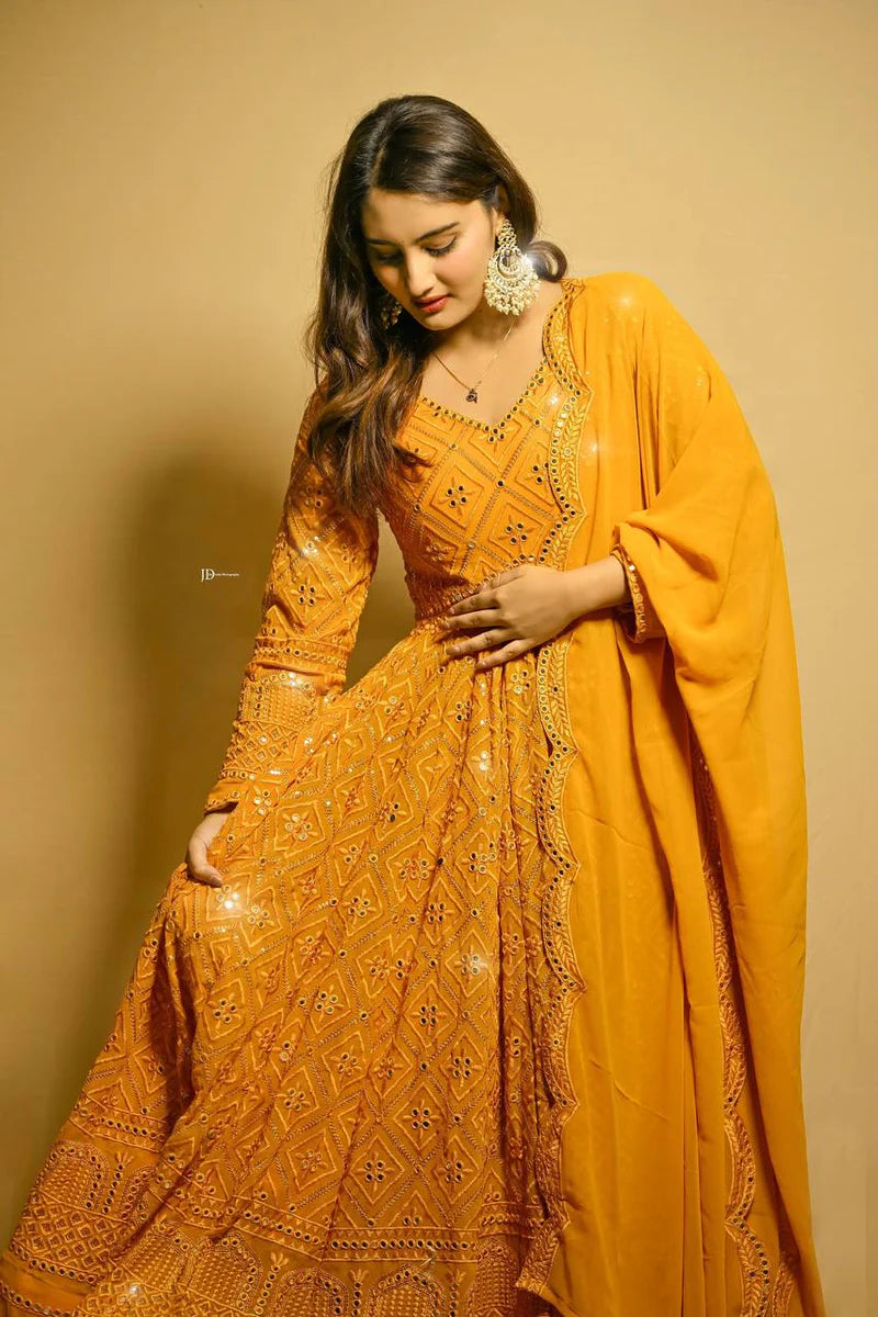 Exclusive Mustard Anarkali Suit Set