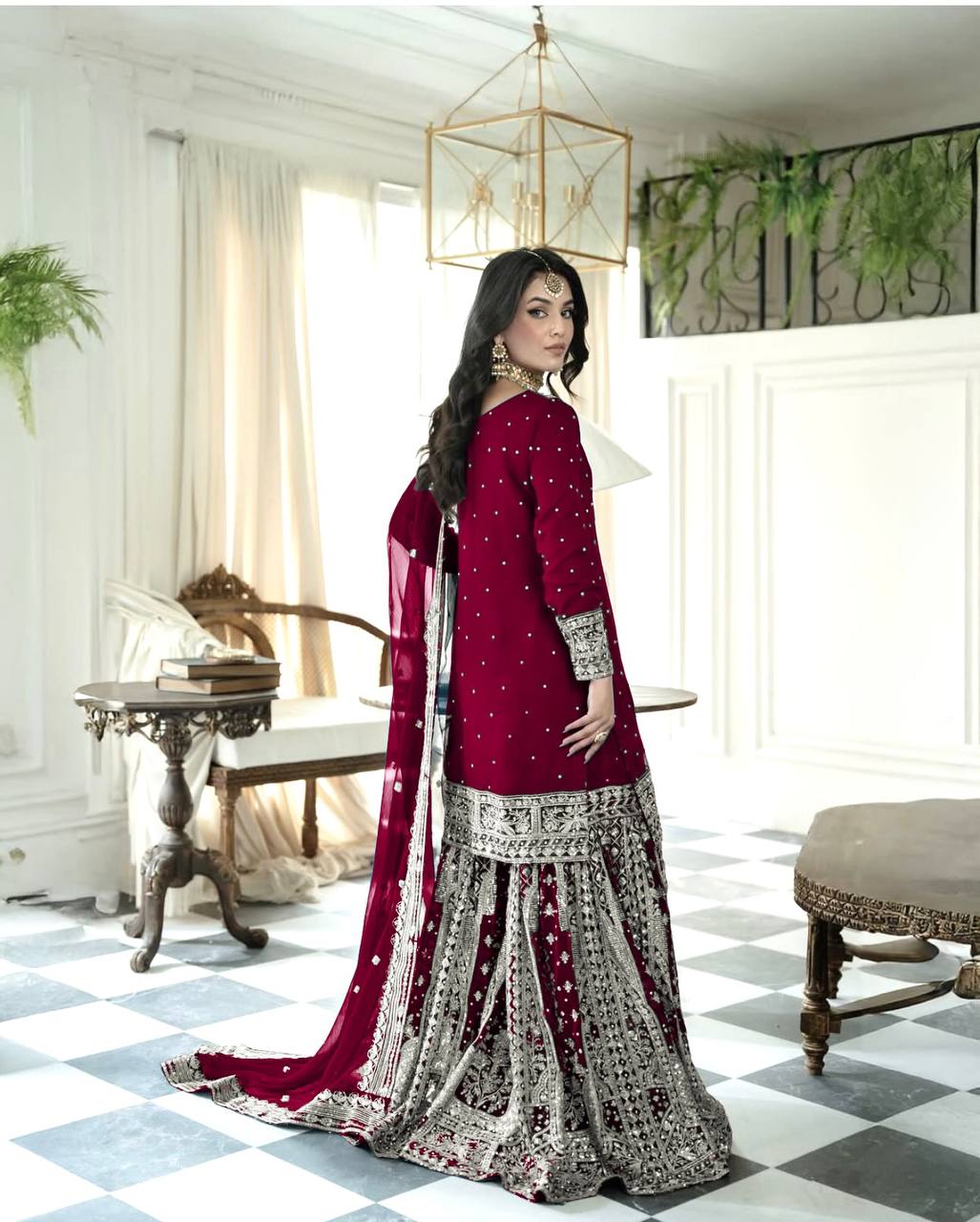 Presenting New  Heavy Embroidery Sequence Work Top-Gharara And Dupatta Set Fully Stitched Ready To Wear Collection