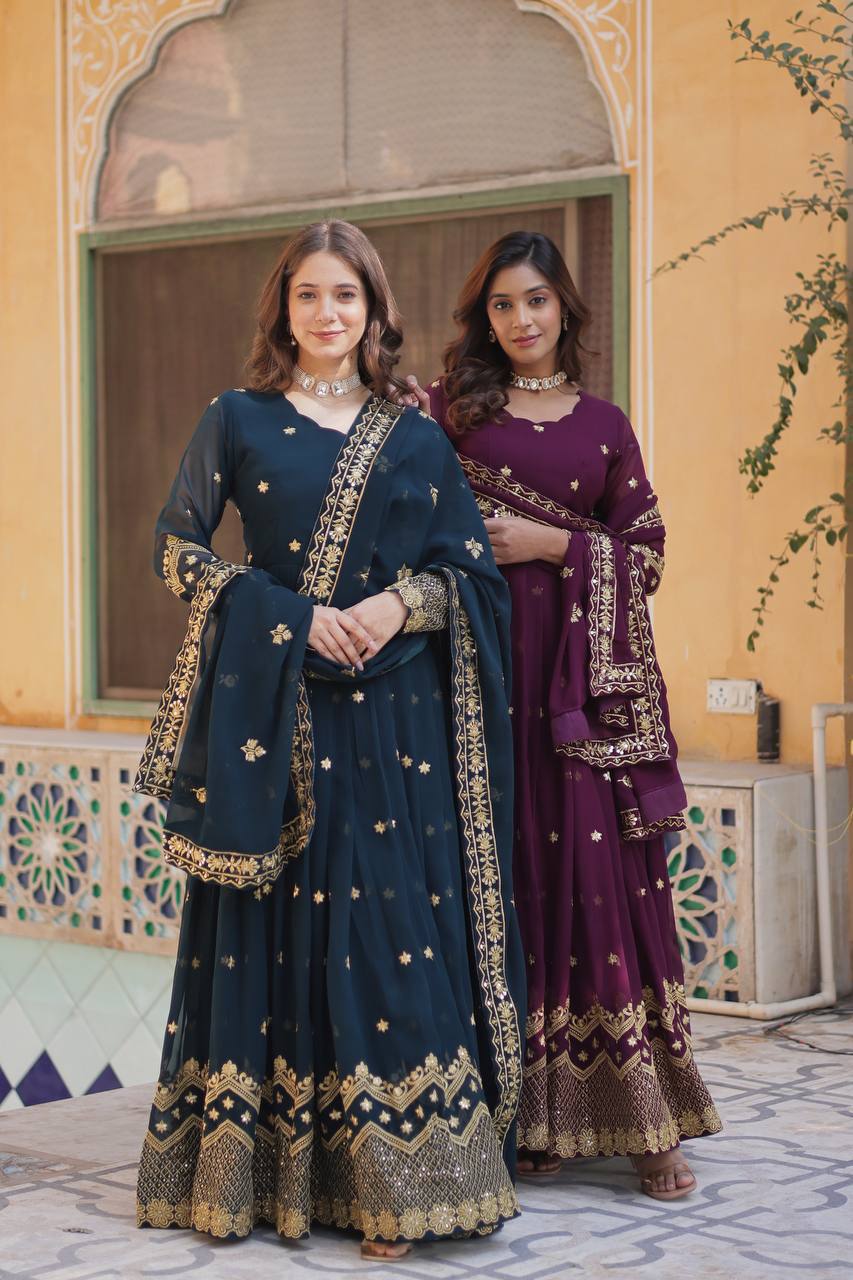 Designer Party Wear Look Full Heavy Embroidery Sequence Work Gown With Fully Stiched and Dupatta Ready to Wear