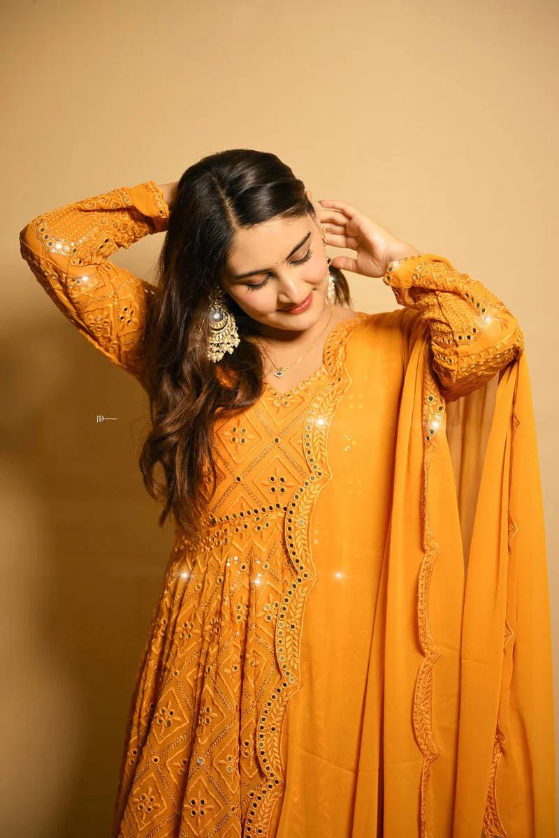 Exclusive Mustard Anarkali Suit Set