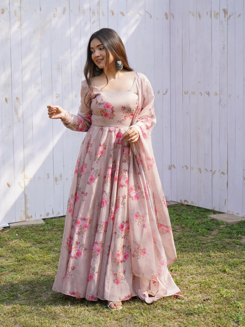 FLORAL ANARKALI DUPATTA SET