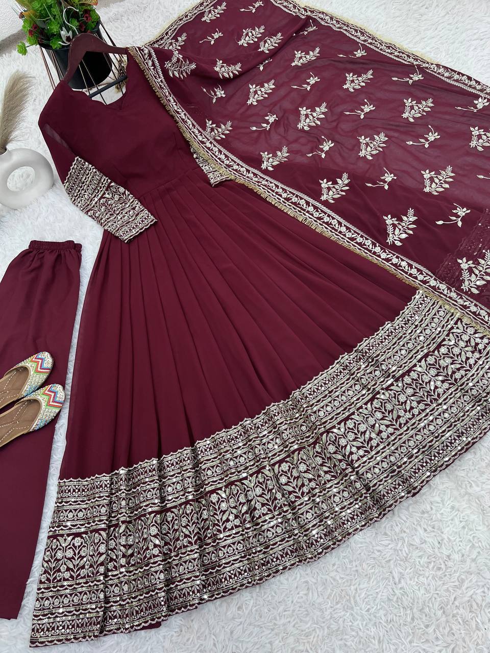 Launching New Designer Party Wear Look Full Heavy Embroidery Sequence Work Gown