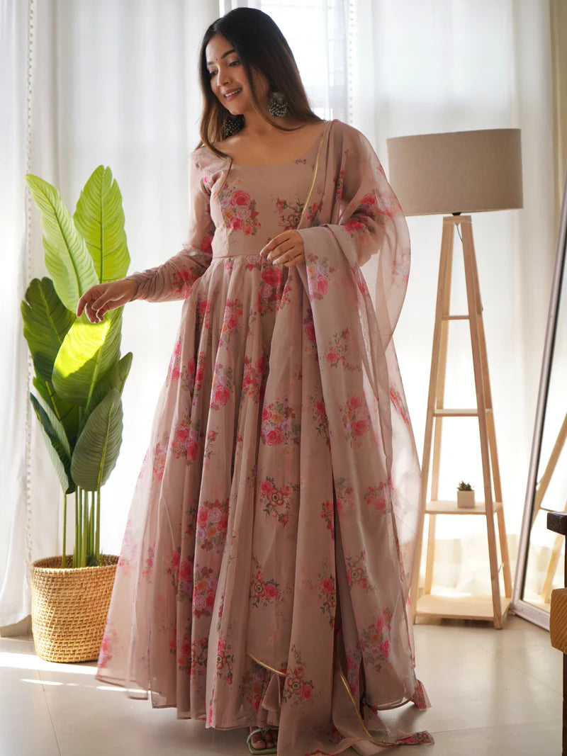 FLORAL ANARKALI DUPATTA SET