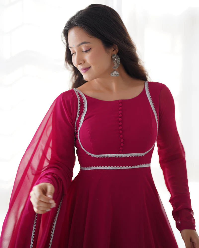 Red Coloured Anarkali Suit Set