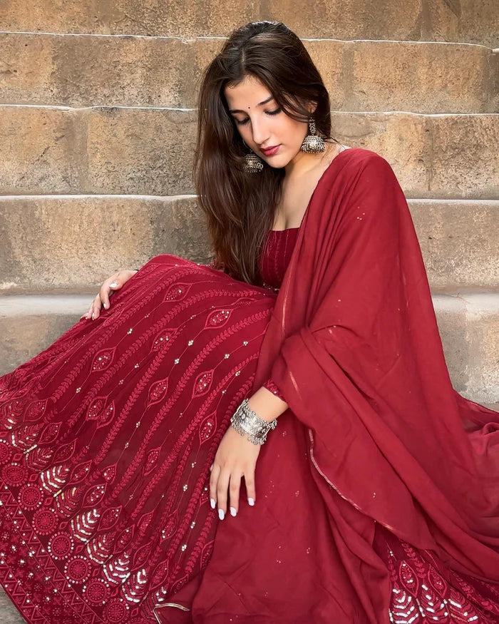 Deliciously Rich Maroon Anarkali Suit