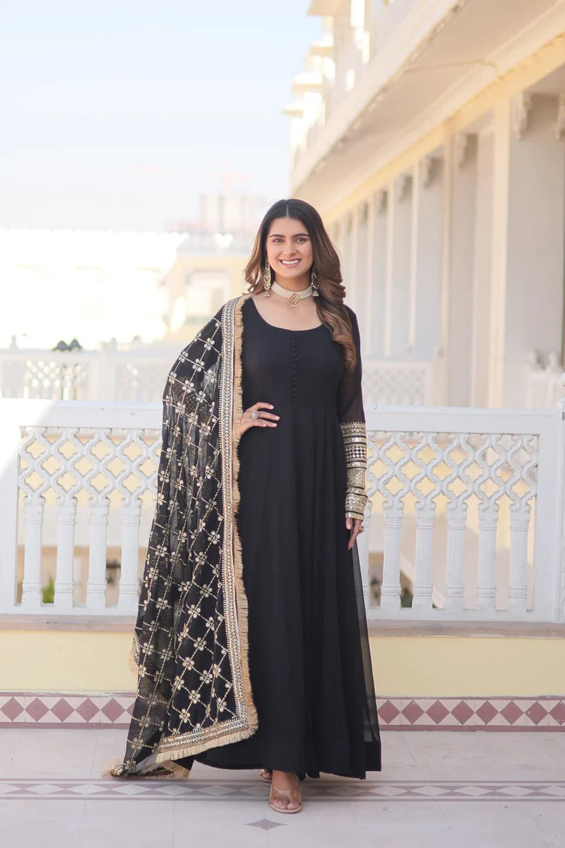 Unique Black Anarkali Suit set