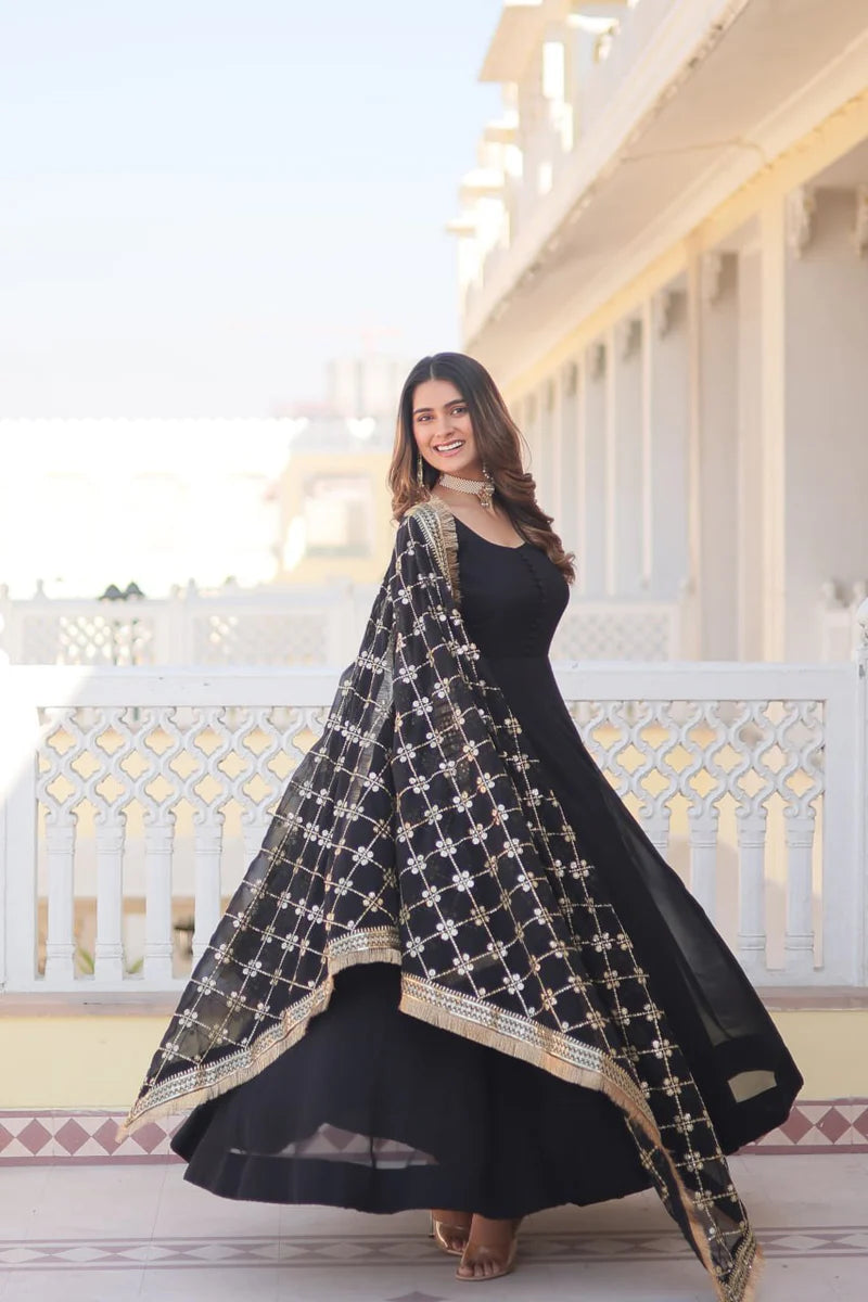 Unique Black Anarkali Suit set