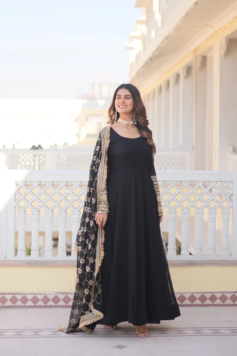 Unique Black Anarkali Suit set