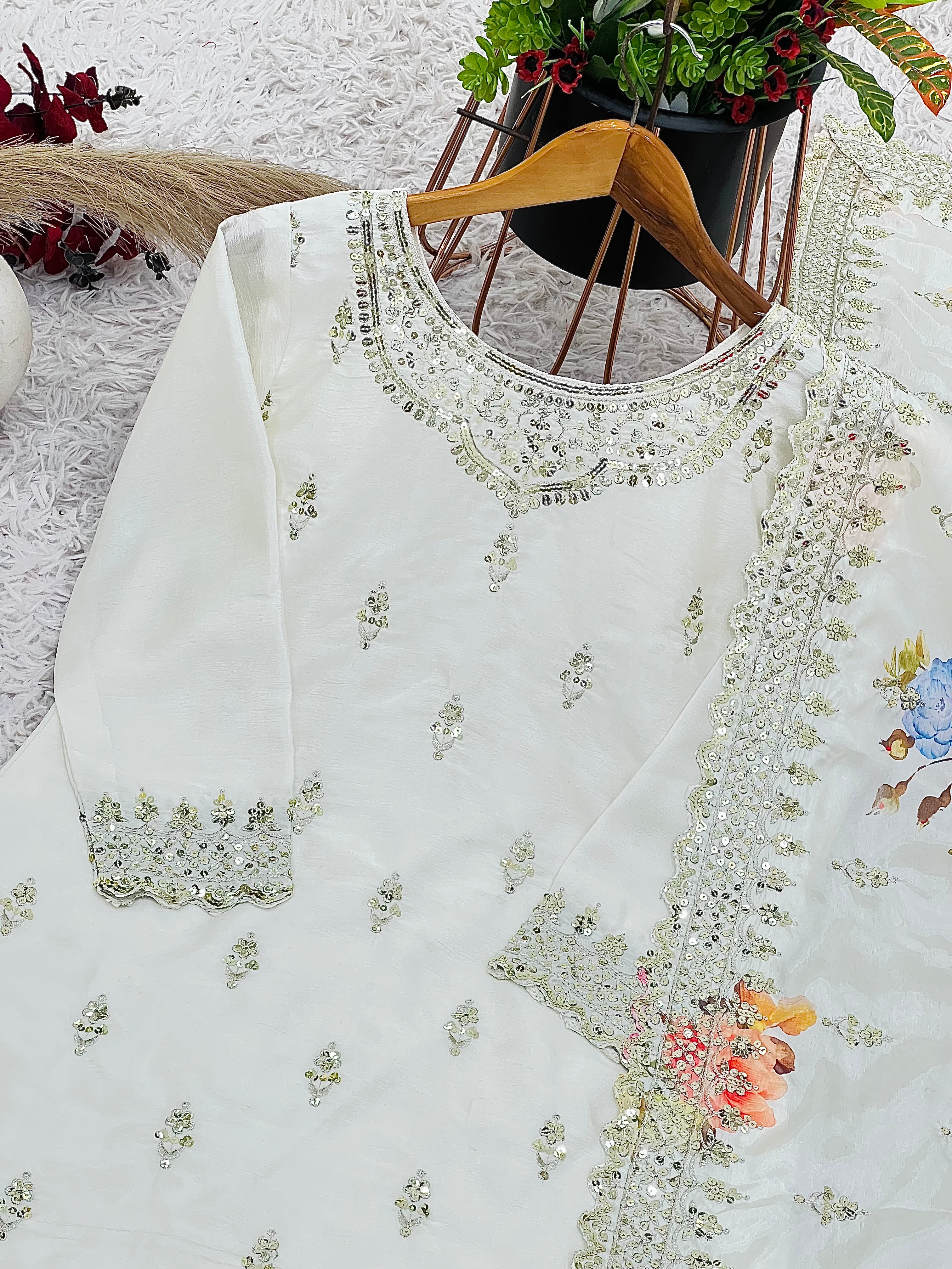 Presenting New Festival Collection With chinnon silk And Heavy Embroidery Sequence Work Top-Bottom And Dupatta Set Fully Stitched Ready To Wear