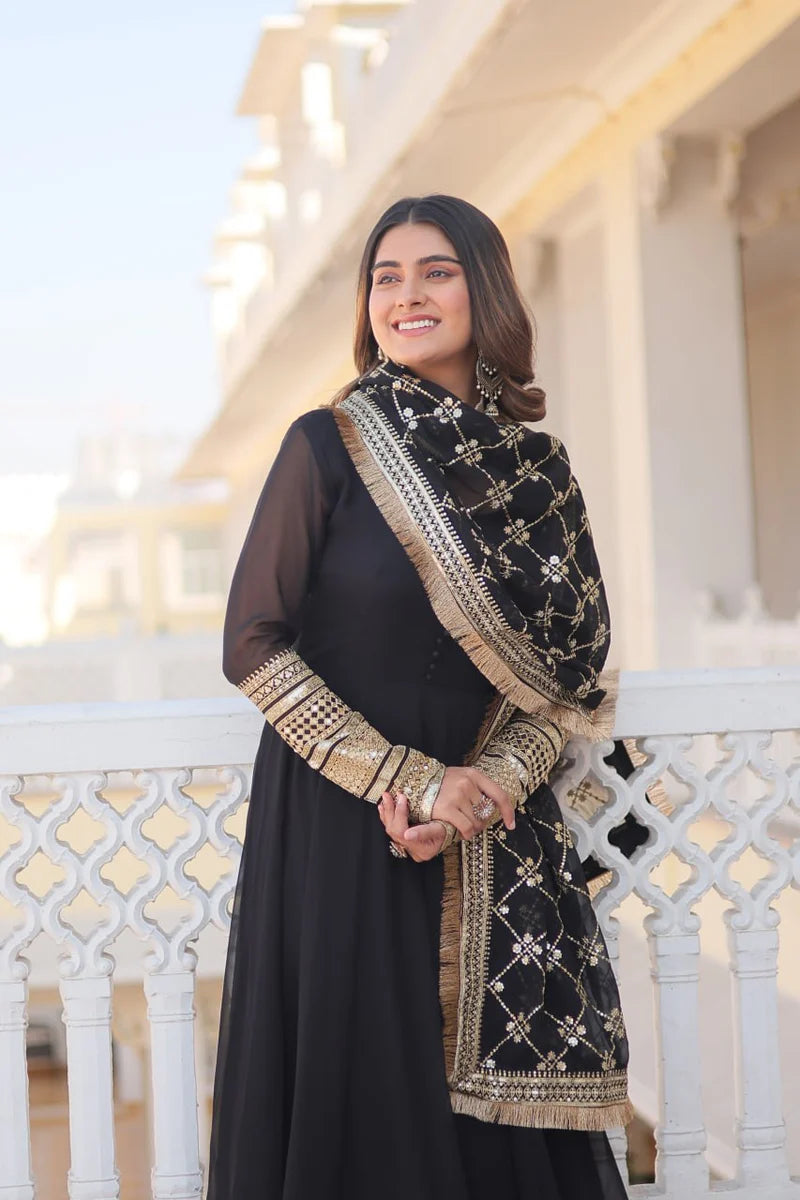 Unique Black Anarkali Suit set