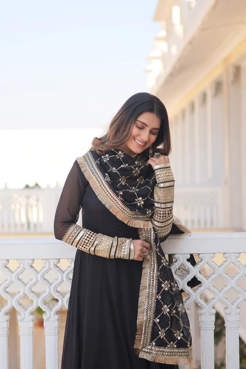 Unique Black Anarkali Suit set