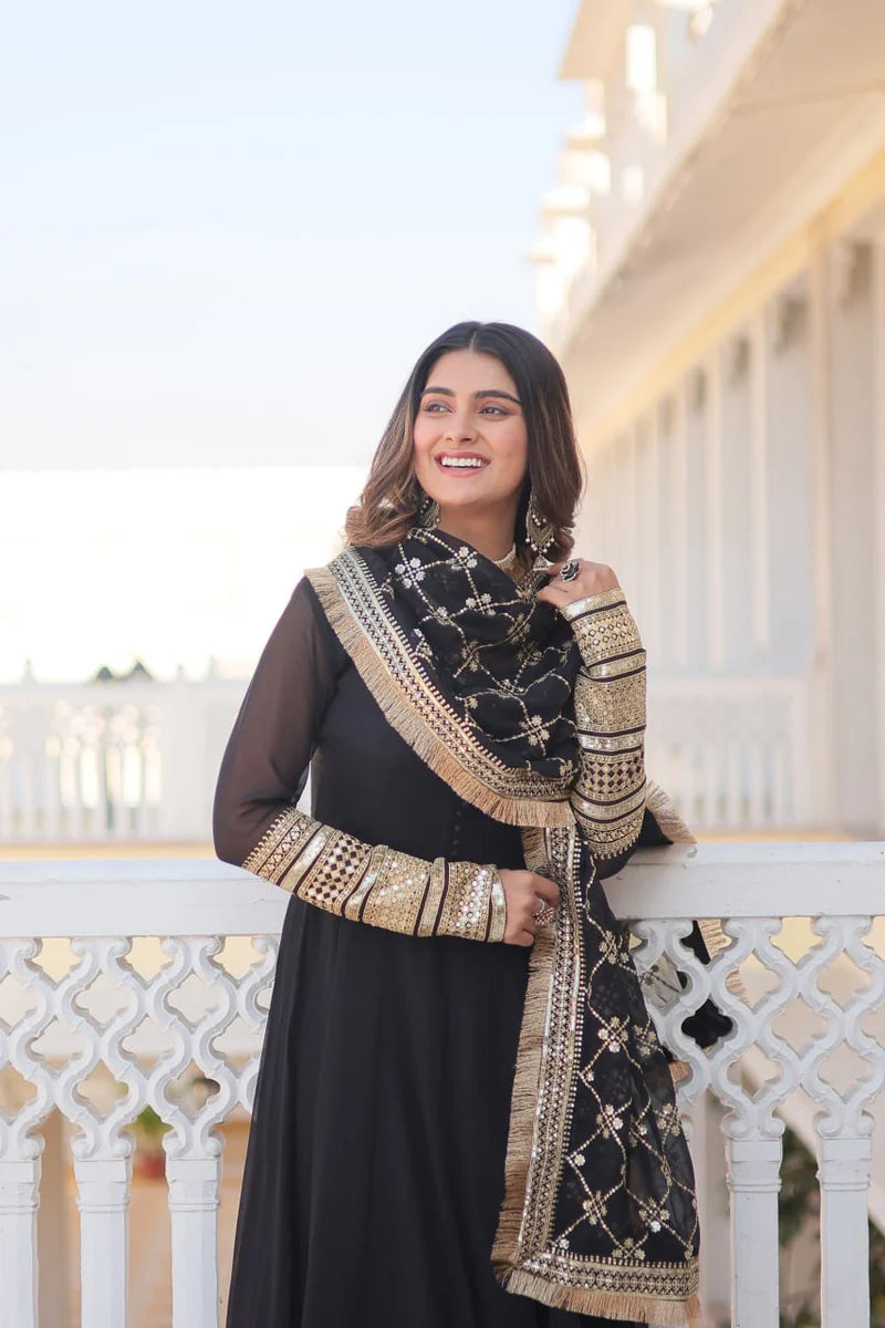 Unique Black Anarkali Suit set