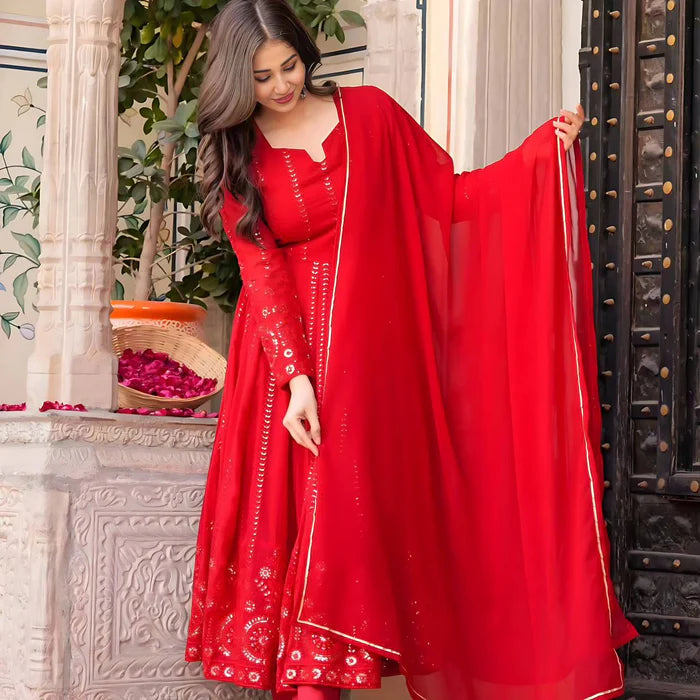 Brilliant Red Readymade Anarkali