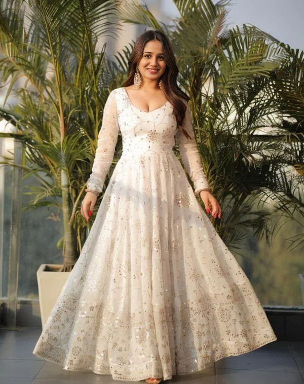 Gorgeous White Partywear Anarkali Suit