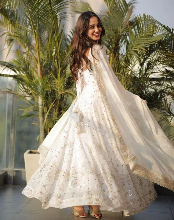 Gorgeous White Partywear Anarkali Suit