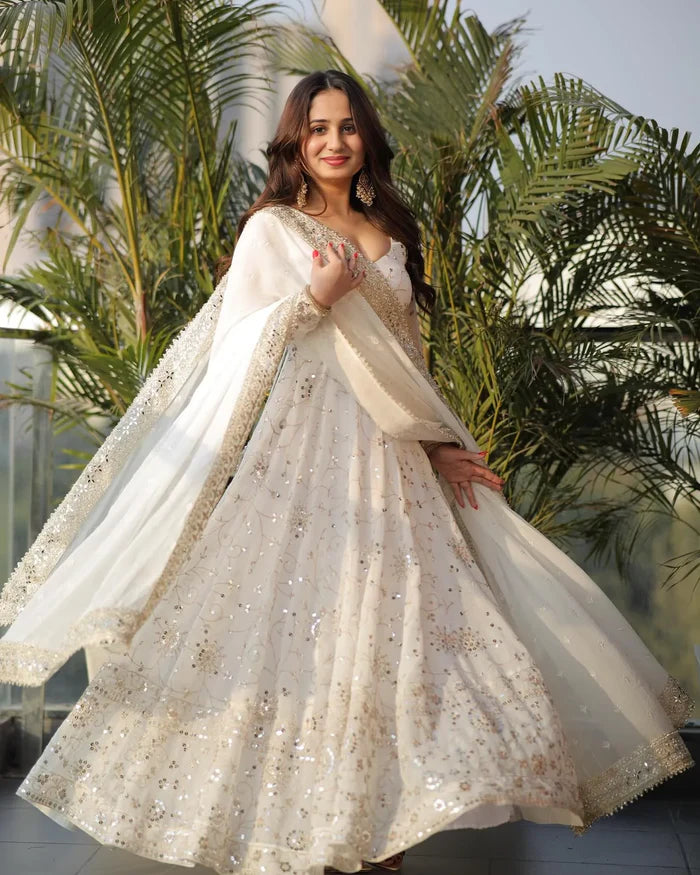 Gorgeous White Partywear Anarkali Suit