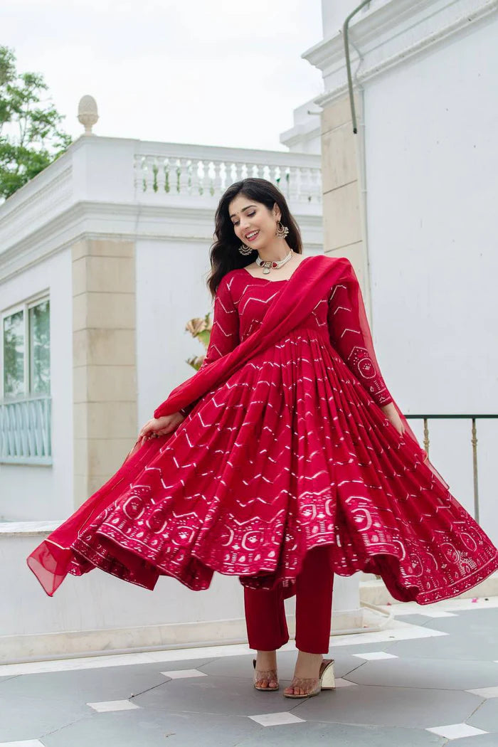 Creative Red Designer Anarkali Suit