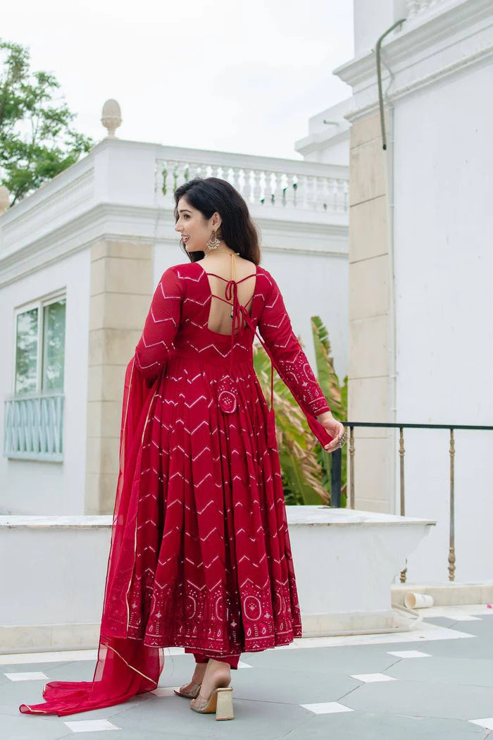 Creative Red Designer Anarkali Suit