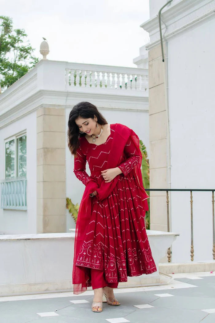 Creative Red Designer Anarkali Suit