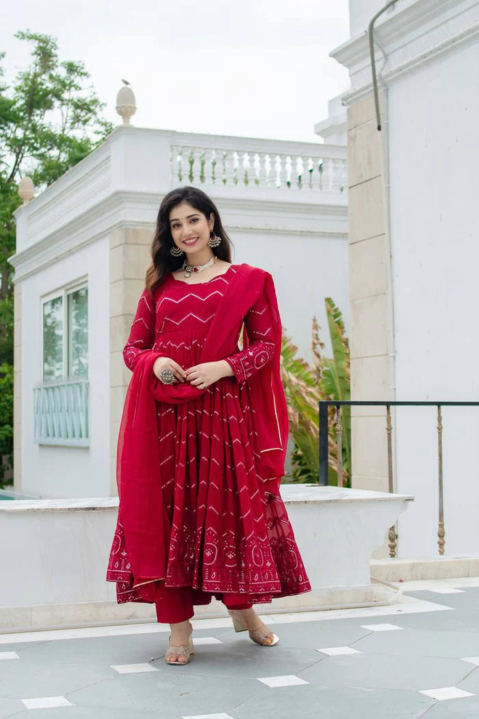 Creative Red Designer Anarkali Suit