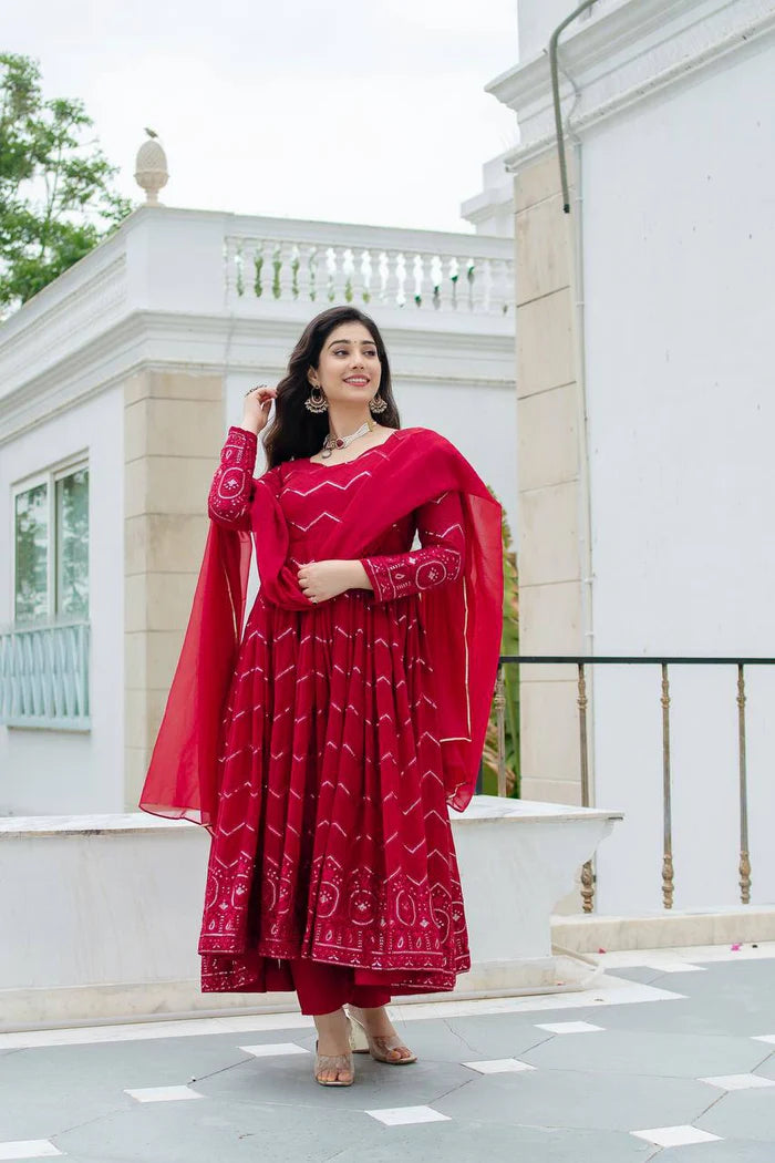 Creative Red Designer Anarkali Suit