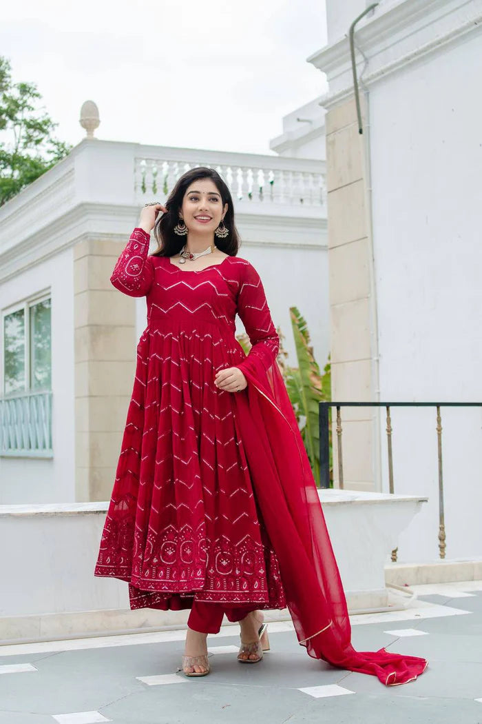 Creative Red Designer Anarkali Suit