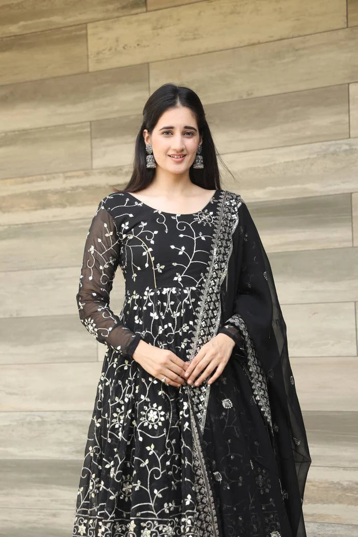 Exquisite Black Heavy Embroidery Anarkali Suit Set