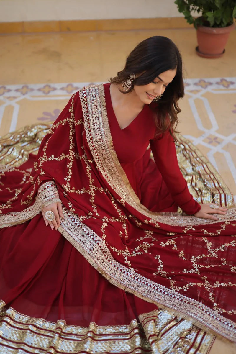 Flawless Maroon Anarkali Set