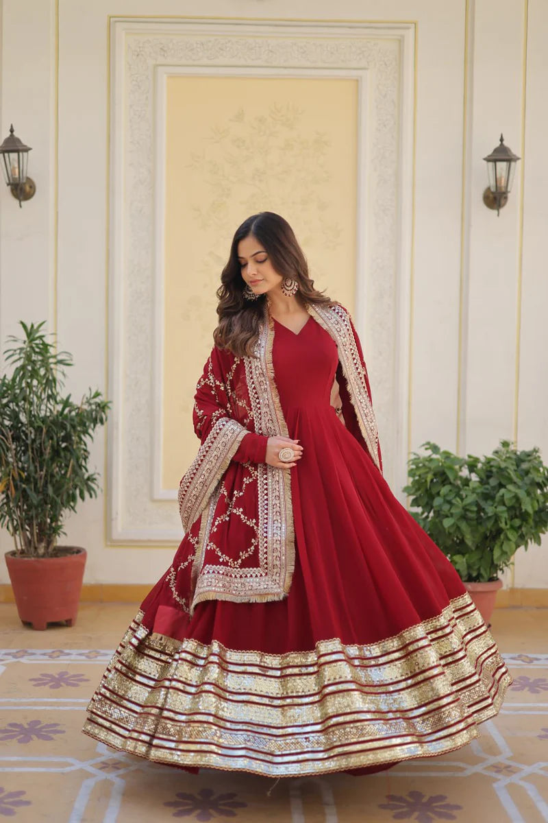 Flawless Maroon Anarkali Set