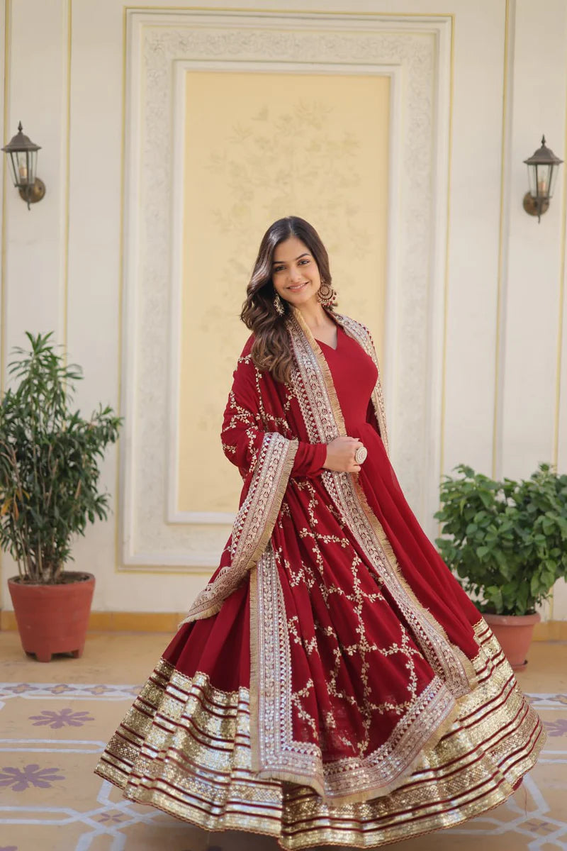 Flawless Maroon Anarkali Set