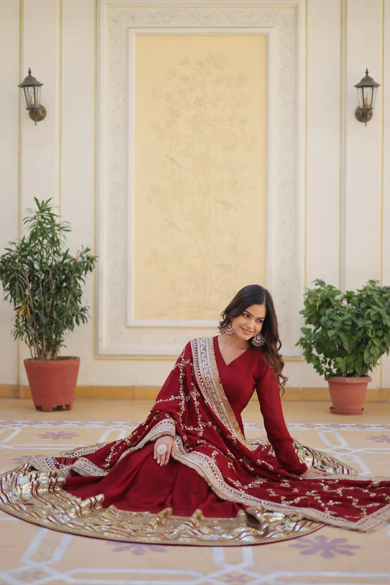 Flawless Maroon Anarkali Set