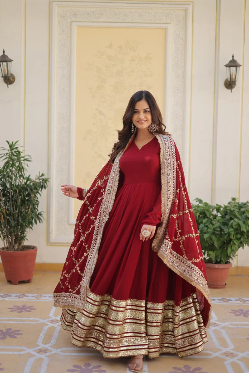 Flawless Maroon Anarkali Set