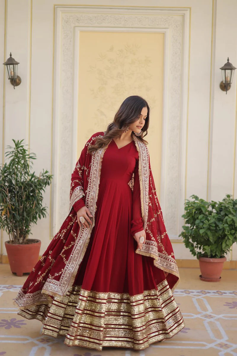 Flawless Maroon Anarkali Set