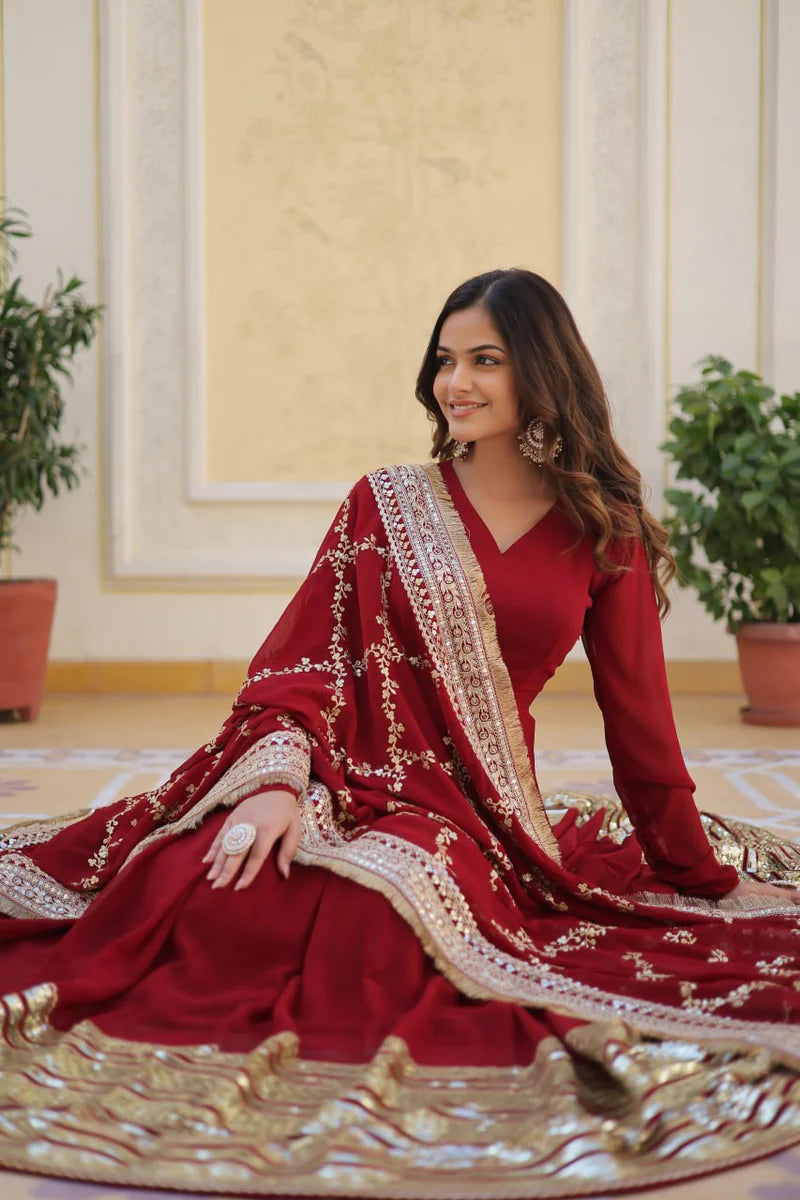 Flawless Maroon Anarkali Set