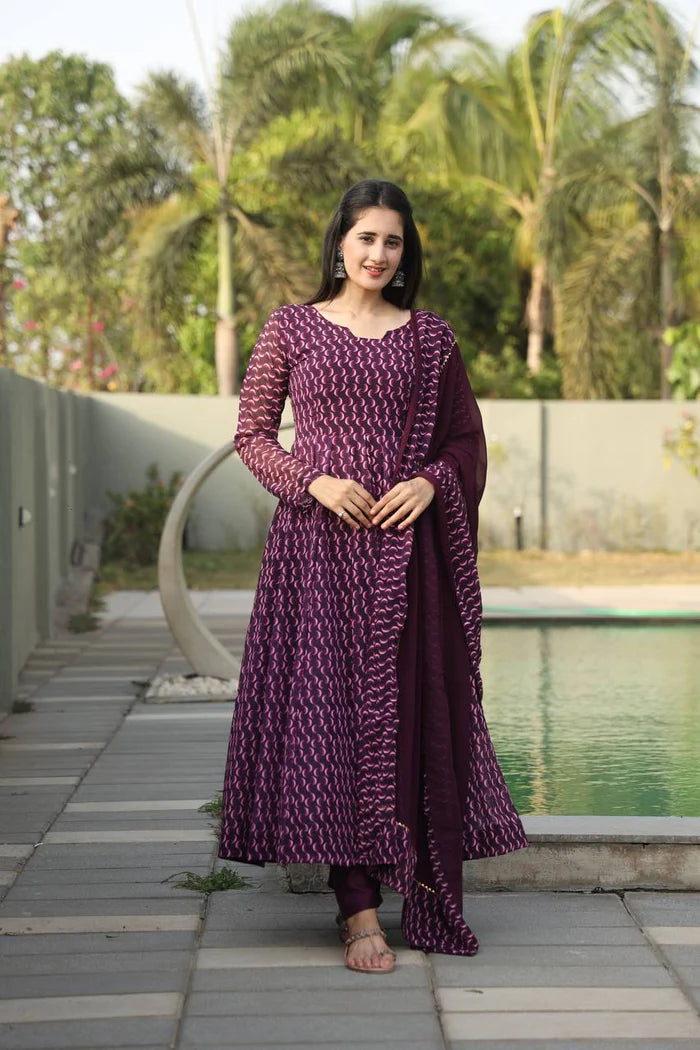 Purple Premium Anarkali Suit Set