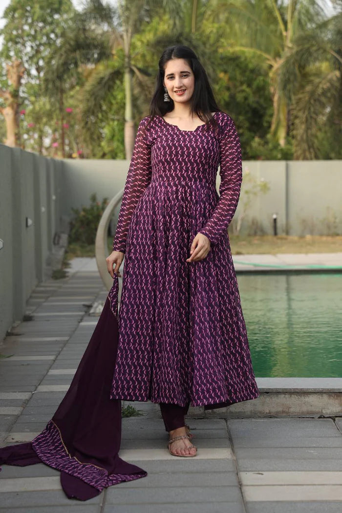 Purple Premium Anarkali Suit Set