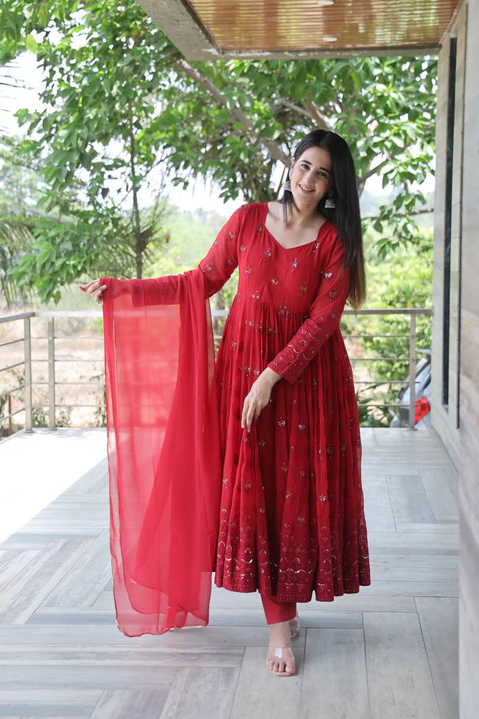 Luxuriant Red Anarkali Suit Set