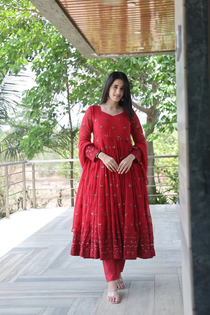 Luxuriant Red Anarkali Suit Set