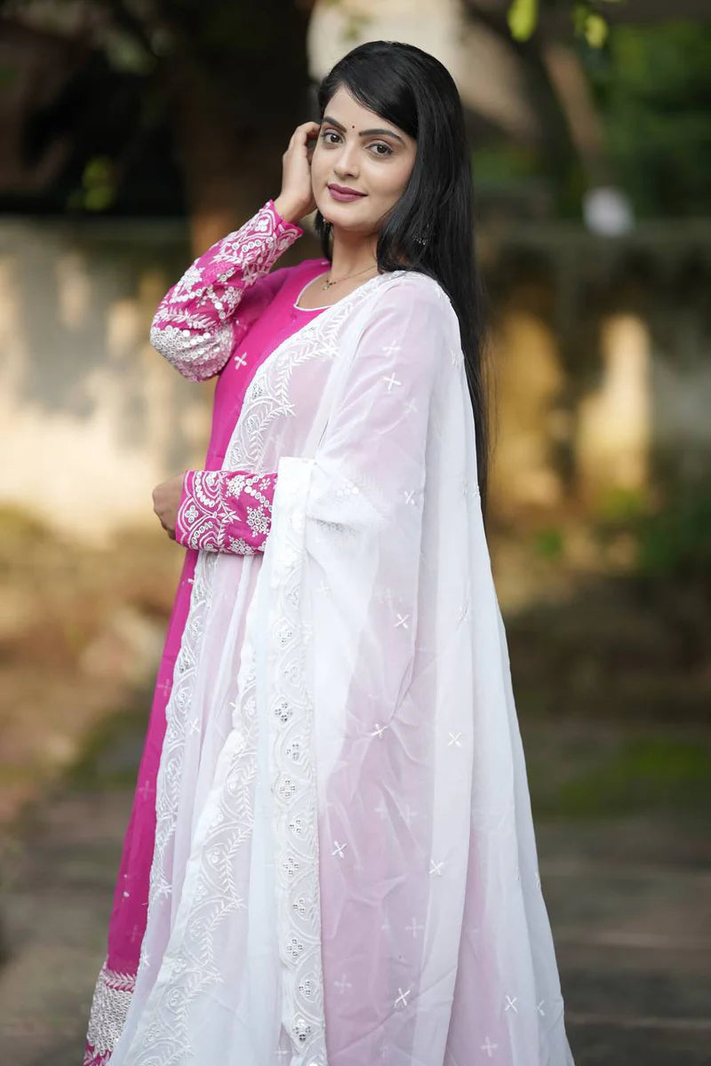 Impressive Pink Anarkali Suit with Dupatta