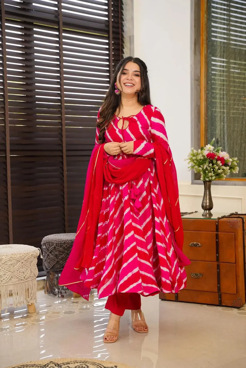 RED&PINK LEHERIYA SUIT SET-TD