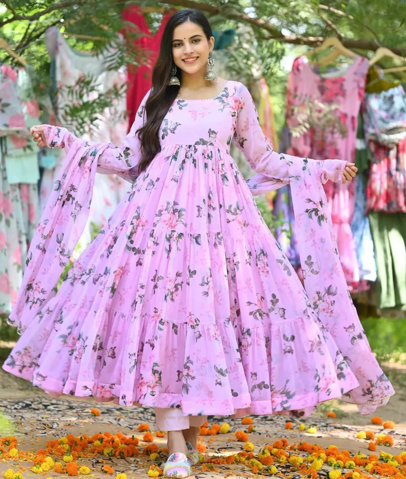 Mesmerising Purple Pink Anarkali Suit Set