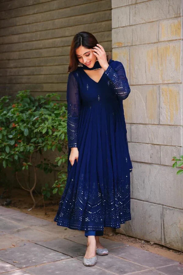 Luxuriant Black And Blue Anarkali Suit