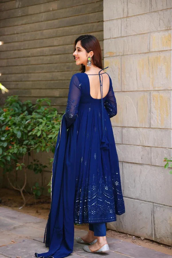 Luxuriant Black And Blue Anarkali Suit