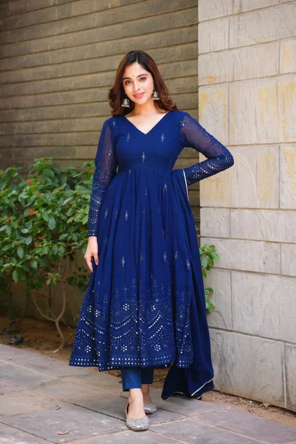 Luxuriant Black And Blue Anarkali Suit