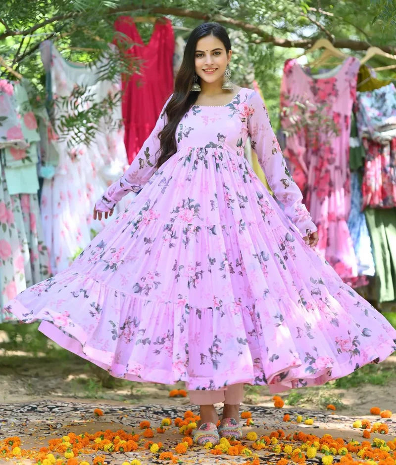 Mesmerising Purple Pink Anarkali Suit Set