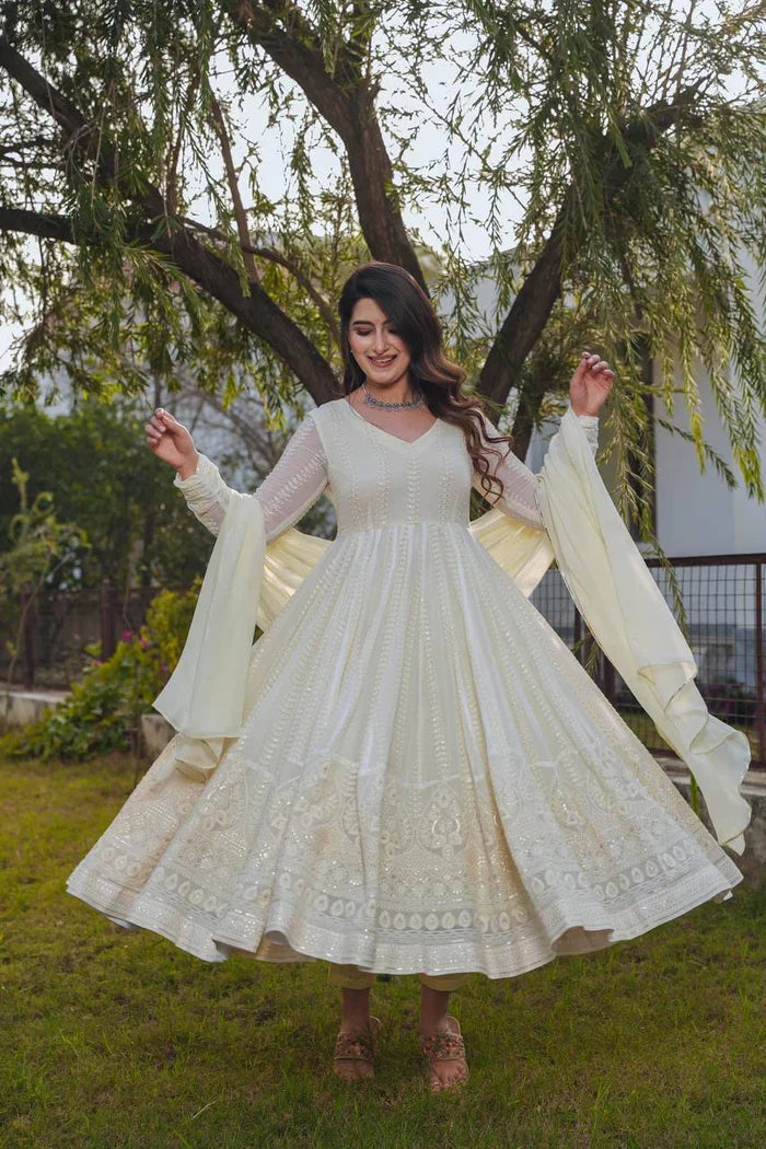 Charming White Premium New Designer Anarkali Suit