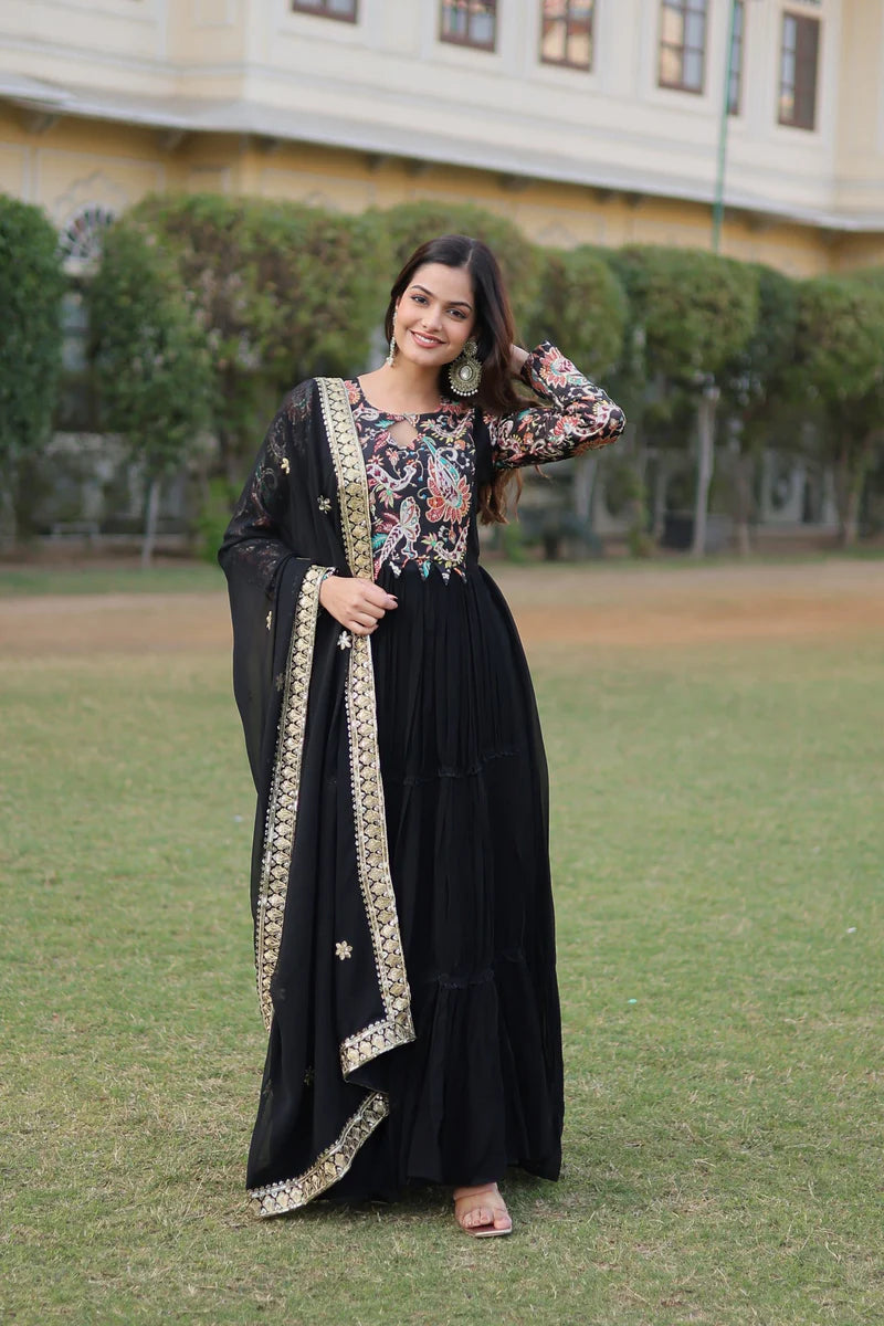 Midnight Black Anarkali Set